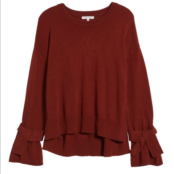 Madewell Tie Cuff Pullover Sweater burgundy